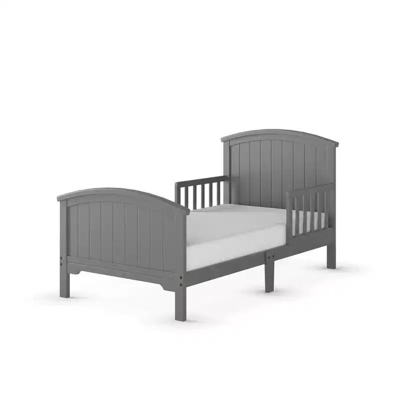 Arch Top Toddler Bed with Guard Rails, Low to Ground, Pinewood