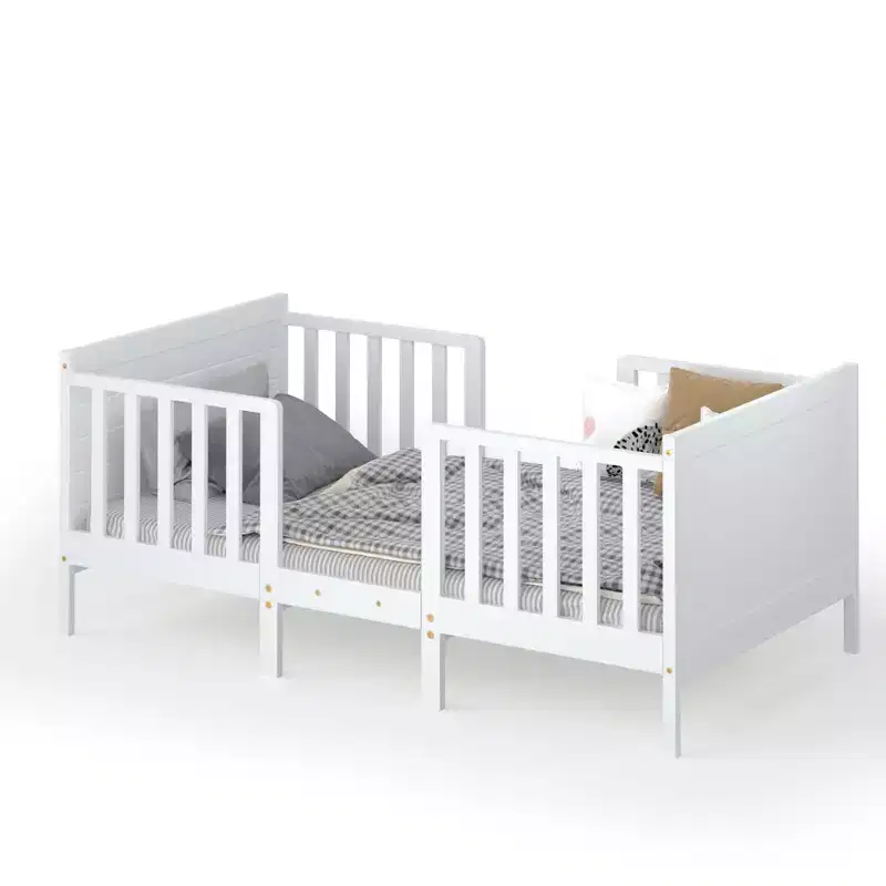 Costway 2-in-1 Convertible Kids Furniture Bed Toddler Crib with 2 Side Safety Guardrails White/Brown