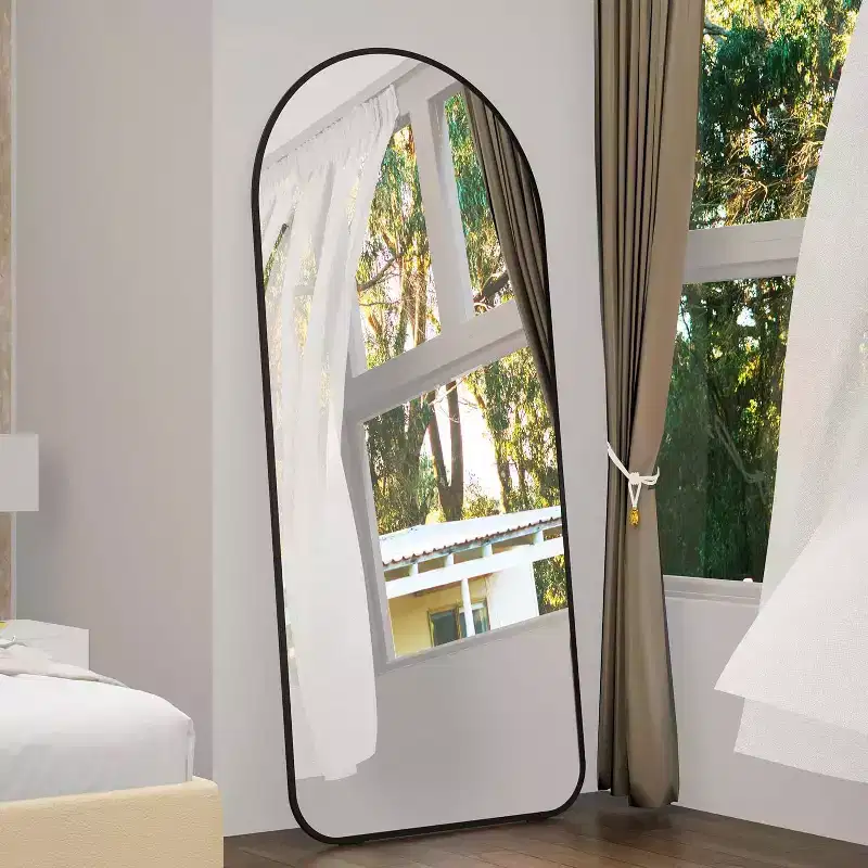 71x32 Arched Full Length Mirror, Black Aluminum Frame, Large Standing Mirror for Living Room, Bedroom, Entryway