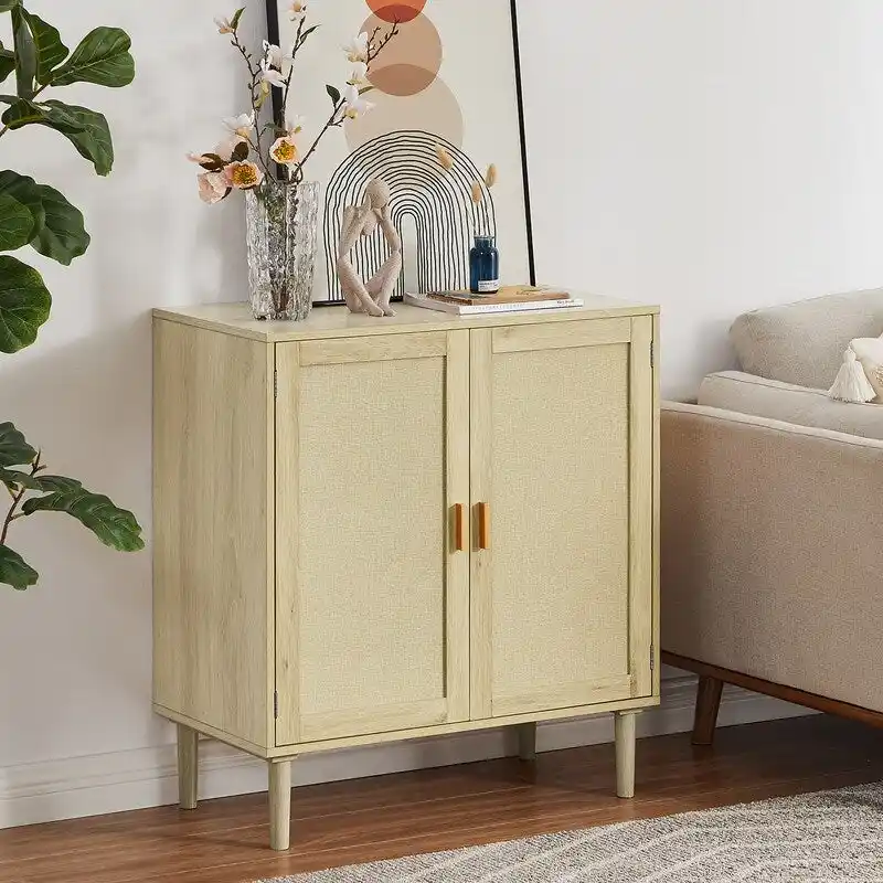 Boho Style 2 Doors Accent Cabinet Mid-Century Modern Storage Sideboard Buffet Console Table for Home Office