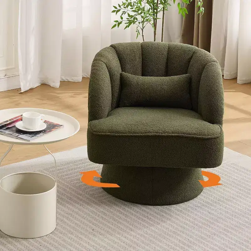 Acekool 360 Swivel Barrel Chair - Plush Teddy Velvet Lounge Chair