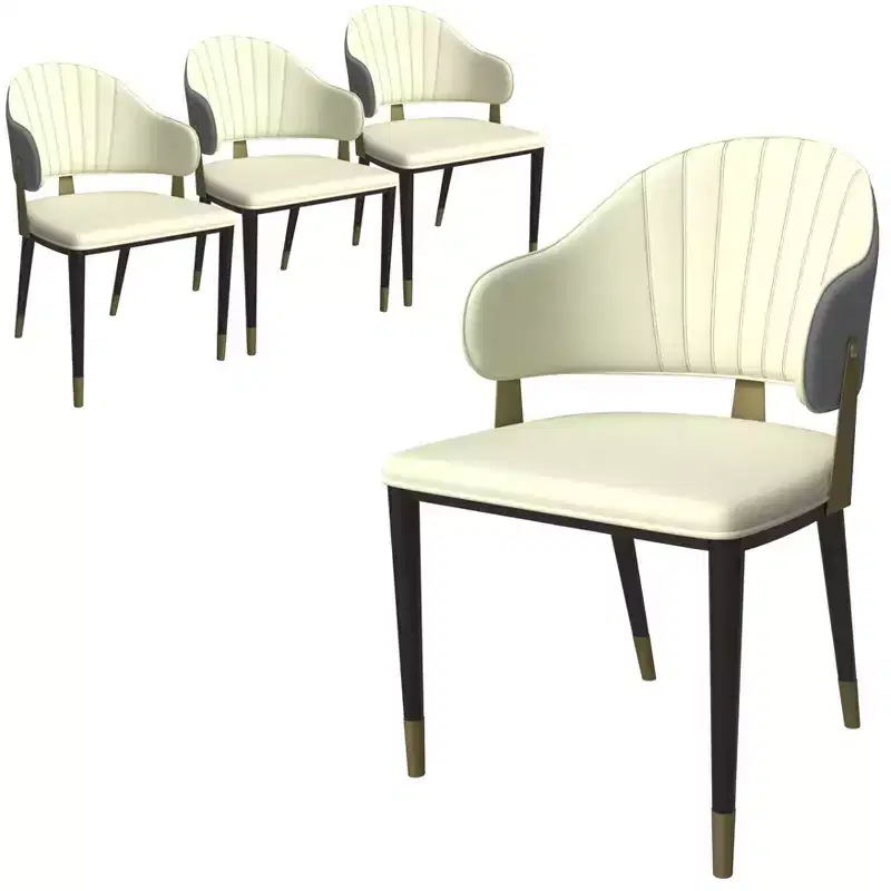 LeisureMod Aria Modern Dining Chairs Set of 4, PU Leather Upholstered, Metal Legs, Comfortable Kitchen and Dining Room Seating