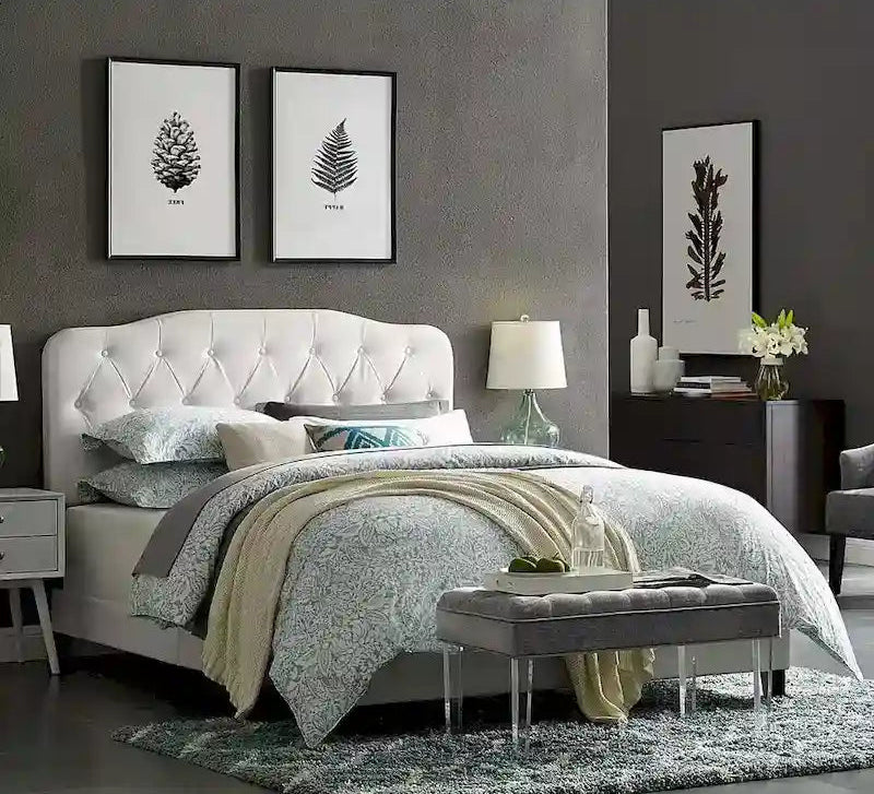 King Leather Platform Bed with Button Tufted Headboard