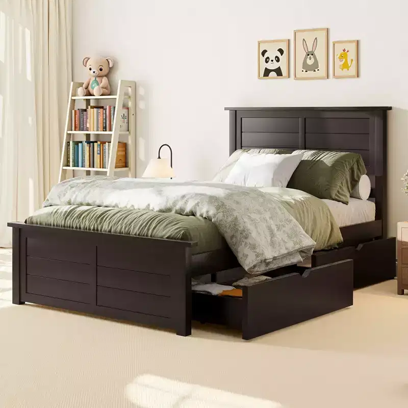 AMERLIFE Bed Frame with Headboard, Platform Beds with 4 Storage Drawers