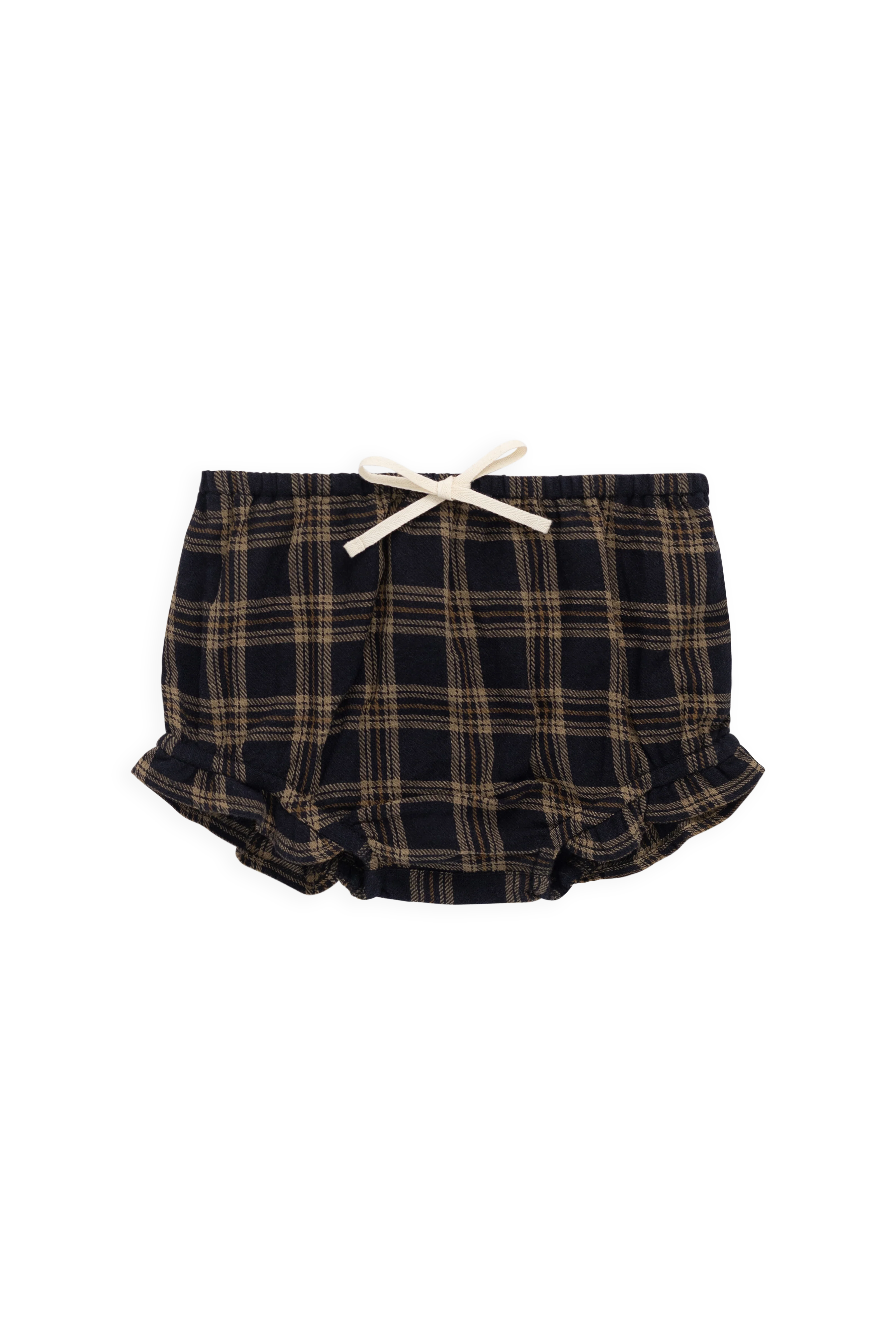 Classic Earthy Woodland Check Organic Cotton Frill Bloomer with Elastic Waistband for Babies 0M–3Y