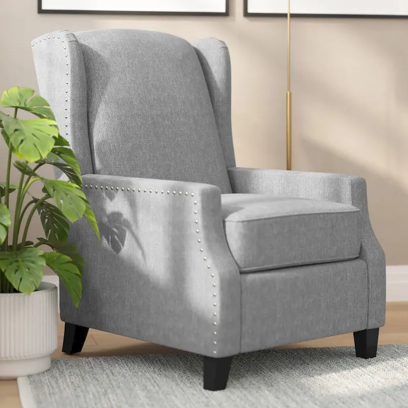 Push Back Wing Back Pocket Spring Recliner with Side Accent Nail Trim