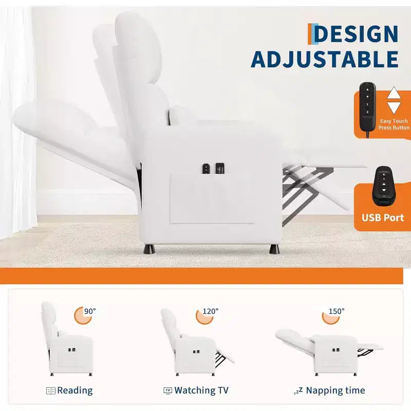 Ergonomic Power Recliner Chair - Massage & Heat Features, Adjustable Electric Recliner, Overstuffed PU Leather Single Sofa (Living Room Use)