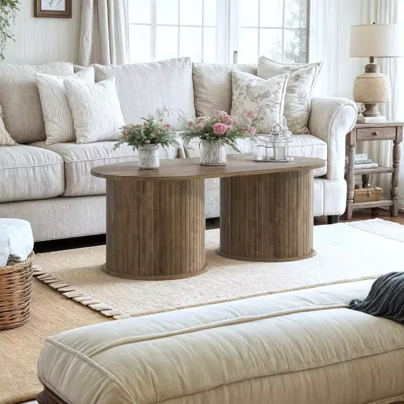 Fluted Oblong Coffee Table with Round Base 39.2