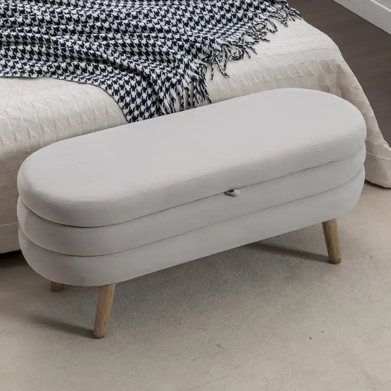 Velvet Storage Bench with Wood Legs