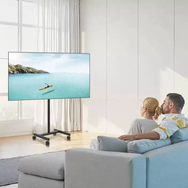 Rolling TV Stand for 1755 Inch TVs, Mobile TV Cart with Wheels, Portrait & Landscape Rotation, Holds up to 44 lbs, VESA 200x200