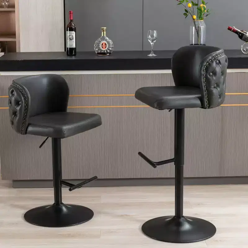 Swivel Counter Height Bar Stools Set of 2, PU Leather Bar Chairs with Tufted Back, Adjustable Height Dining Chairs for Kitchen, Home Bar