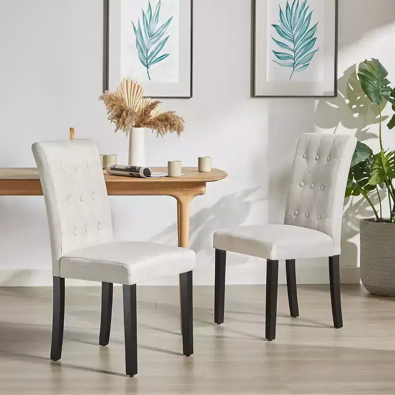 Upholstered Dining Chairs Set of 2/4/6 Button Tufted High Back Chairs Padded Seat & Rubber Wooden Legs Dining Room Chairs Coffee/Beige/Gray