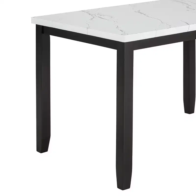 5-Piece Dining Table Set Dining Set with Faux Marble Dining Table, 4 Thicken Cushion Dining Chairs, Gray/White-ModernLuxe