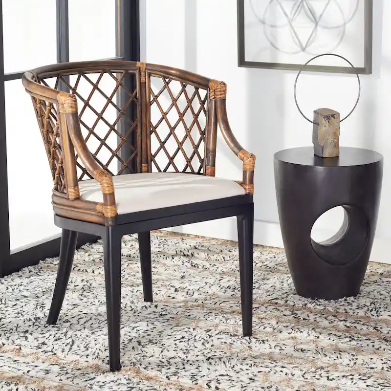 SAFAVIEH Theona Rattan Lattice Arm Chair - 22.3 W x 23 L x 31.3 H - 22Wx23Dx31H