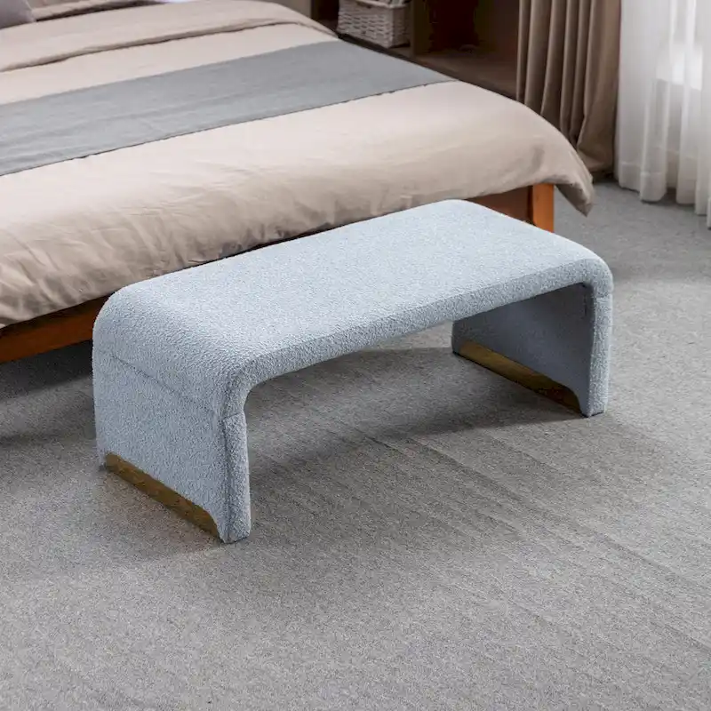 Multi-Color Boucle Fabric Bench Ottoman with Gold Metal Legs for 1–2 Person