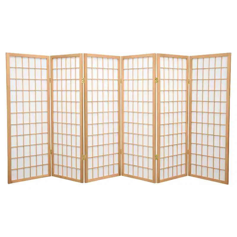 4 ft. Tall Window Pane Shoji Screen - Natural (6 Panels): Hardwood Frame, No Assembly Required