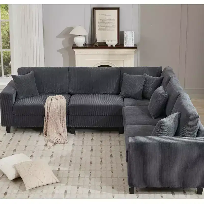 GDFStudio Fenlo 108.5 Modern 5-Seater Corduroy Upholstered Sectional Sofa with 5 Pillows and 6 Back Cushions