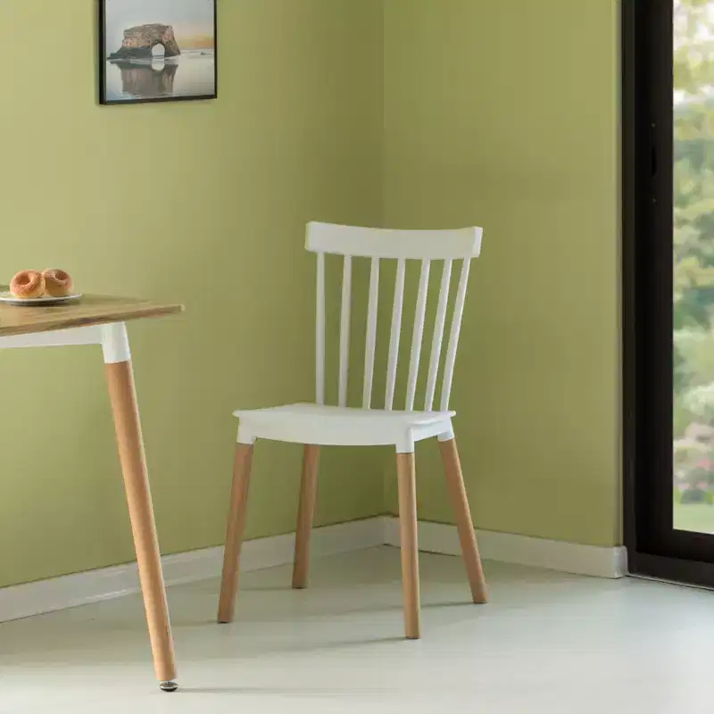 Modern Plastic Dining Chair, Windsor Design with Beech Wood Legs