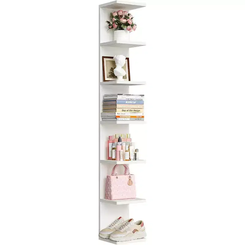 upsimples 7-Tier Floating Wall Shelf, White Wall Mounted Display and Storage Shelf, Decorative Shelves for Bedroom, Living Room, and Office