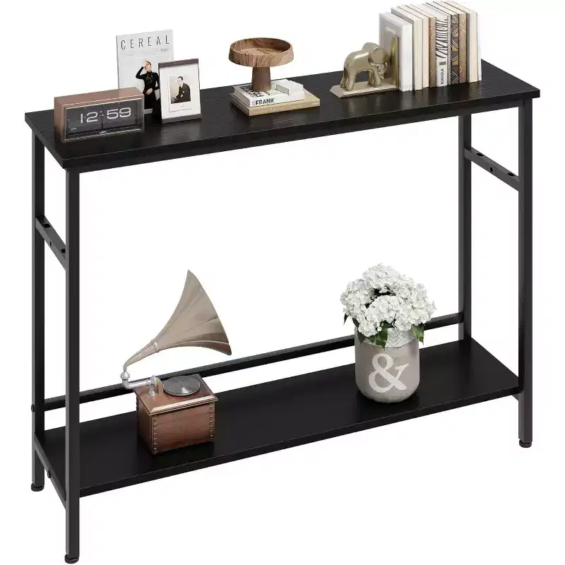 Acekool 2-Tier Entryway Console Table with Adjustable Shelf, 39 Modern Sofa Table for Living Room, Hallway, Bedroom - Black