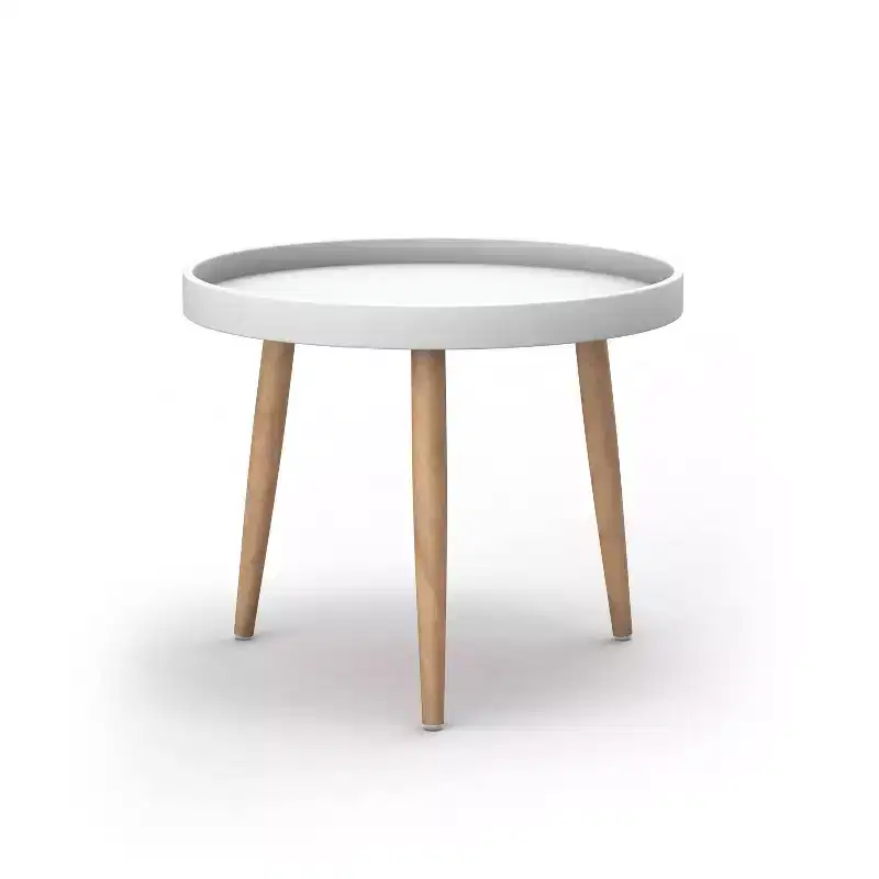 Round Side Chat Table – Steel Frame, White Plastic Top, Brown Finish