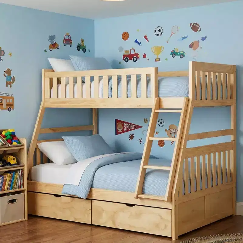 Bradley Modern Wood Twin Over Full Bunk Bed with Storage Boxes