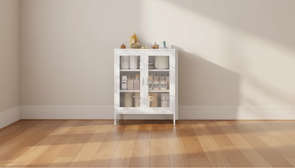 Metal Display Cabinet with 3 Shelves, Black / White