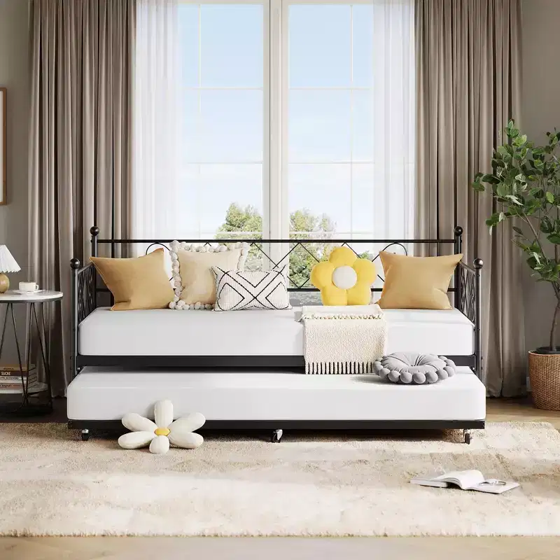 Twin Size Daybed with Trundle – Metal Frame, No Box Spring Needed