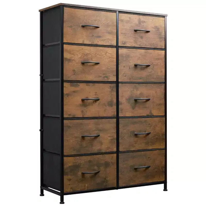 Metal Chest of Drawers with 10 Drawers, Compartments for Fabric, Modern Industrial Wardrobe for Bedroom, Closet, Living Room, Hallway and Dormitory