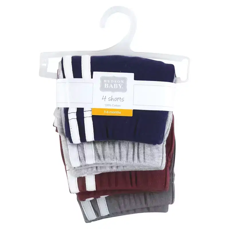 Hudson Baby Boy Shorts Bottoms 4-Pack, Burgundy Navy