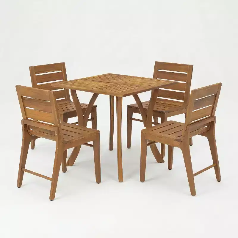 Christopher Knight Home Zola Modern 5 Piece Patio Acacia Dining Set with Square Slatted Table