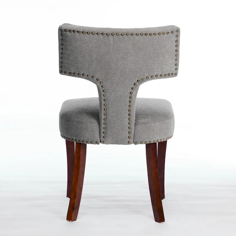 Dining Chairs Set of 2,Linen Fabric Upholstered Chair Curved Backrest with Copper Nails around,Chairs with Hardwood Frame
