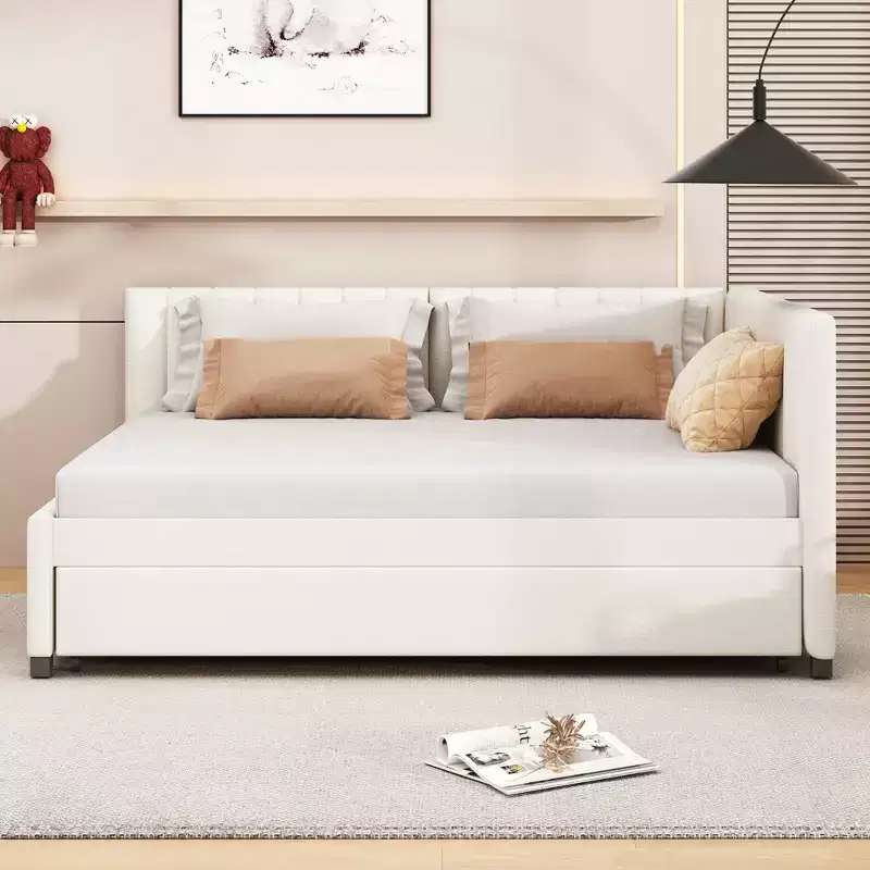 Whisen Full Size Upholstered Daybed with Trundle Sofa Bed Frame