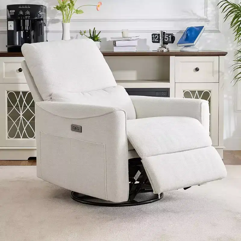 Power Swivel Rocker Recliner with USB & Type-C Ports, Glider Nursery Chair with Lumbar Support
