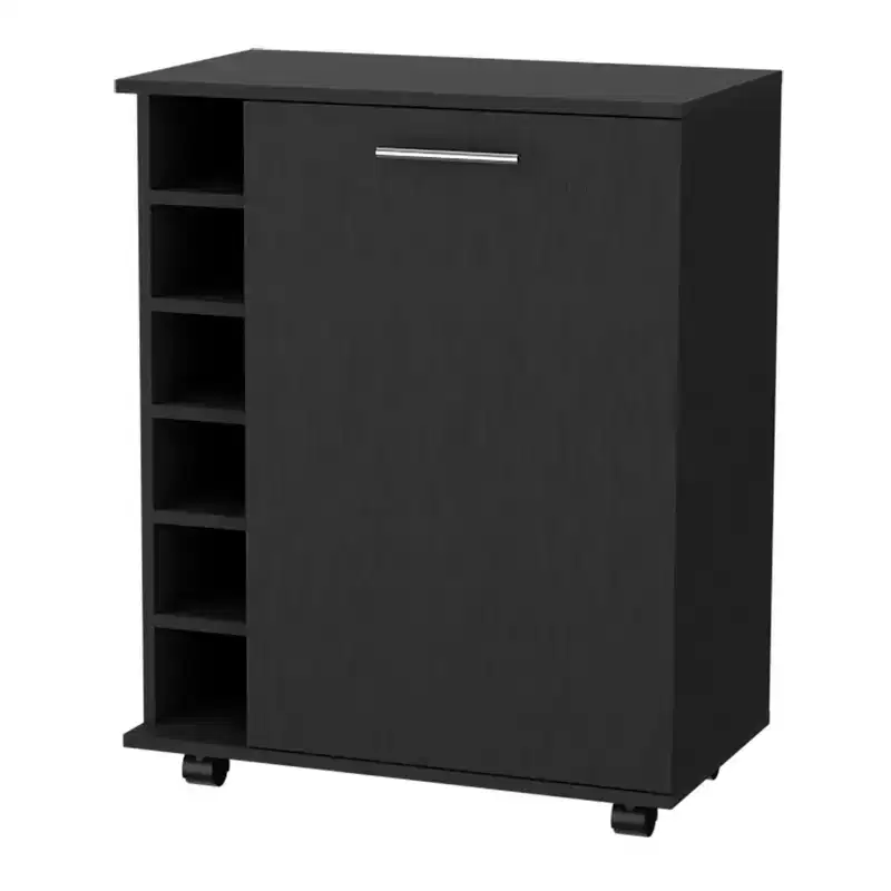 HomeRoots Black Rolling Bar Cart With Wine Storage