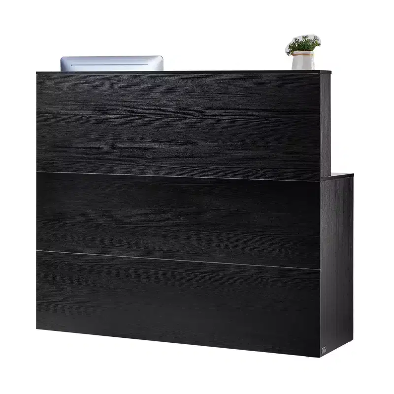 VEVOR Reception Desk, 55Inch L-Shaped Front Counter Table, Office Reception Counter with Drawer Keyboard Tray and Storage Cabinet, Black