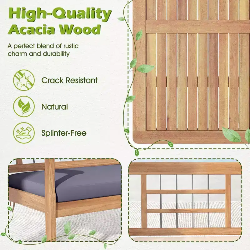 Costway 4 PCS Wood Patio Furniture Set with Soft Seat Cushions Solid Acacia Wood Frame Off White/Gray