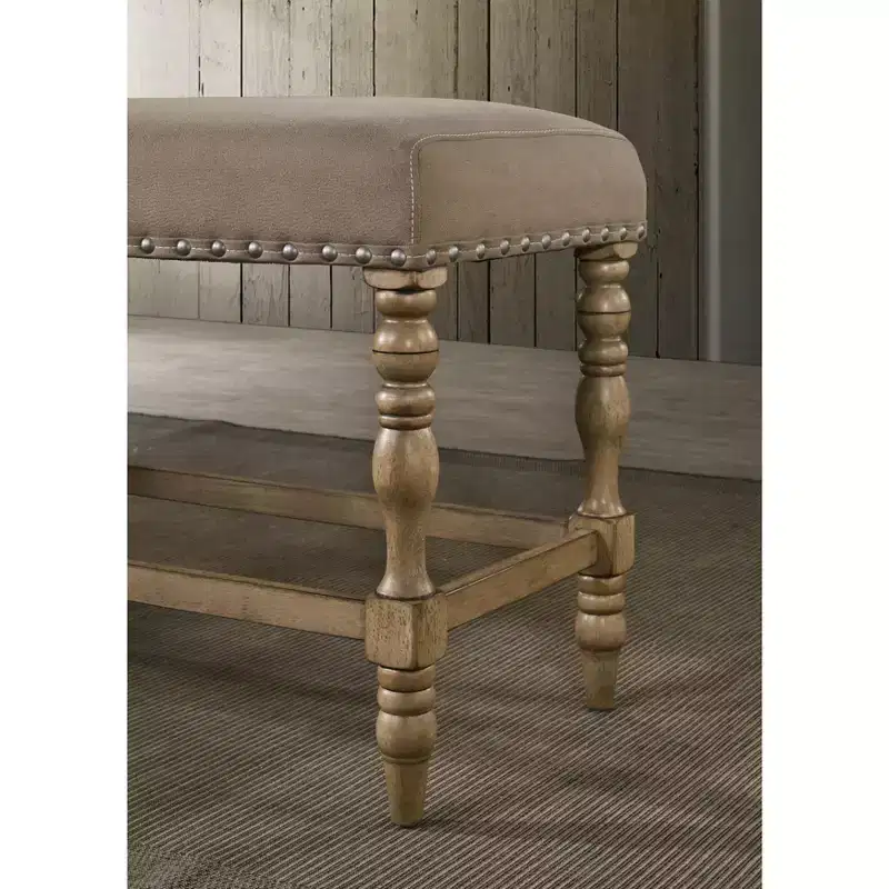 Roundhill Furniture Birmingham Microfiber Upholstered Counter Height Bench with Nail Head Trim in Driftwood Finish