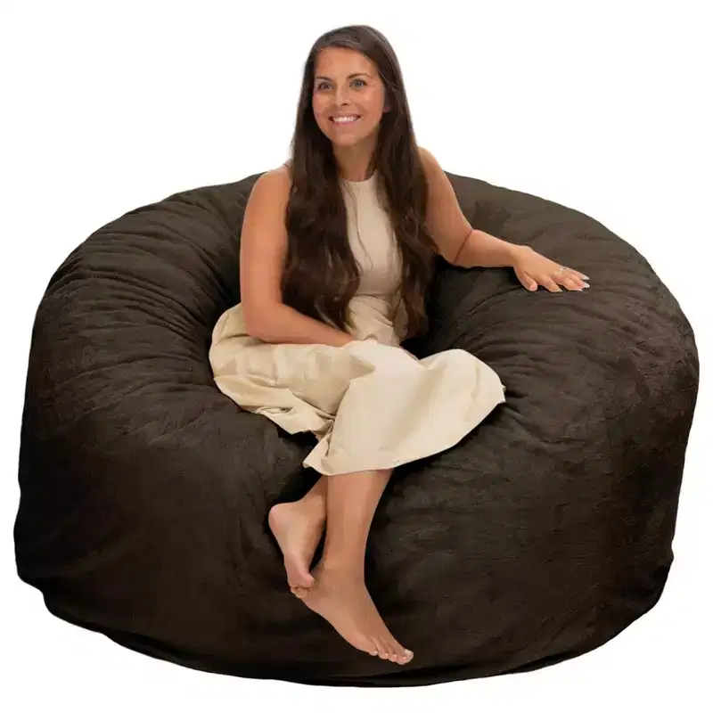 5 Foot Foam Filled Washable Fur Covered Bean Bag Chair, Brown