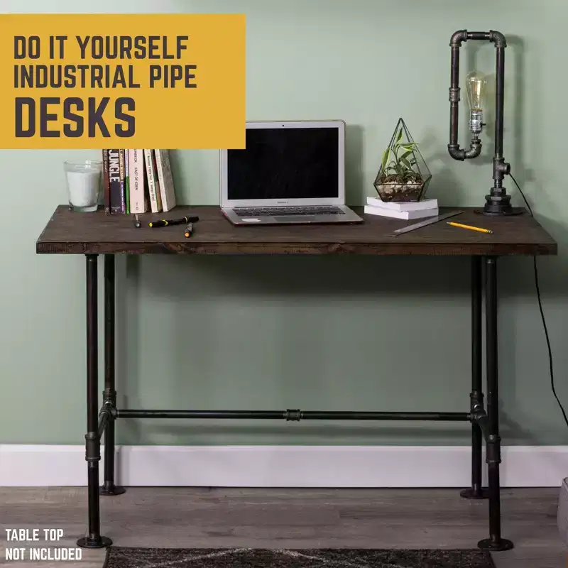 H-Style Industrial Pipe Desk Base - Steel & Pine, Home Office, 30
