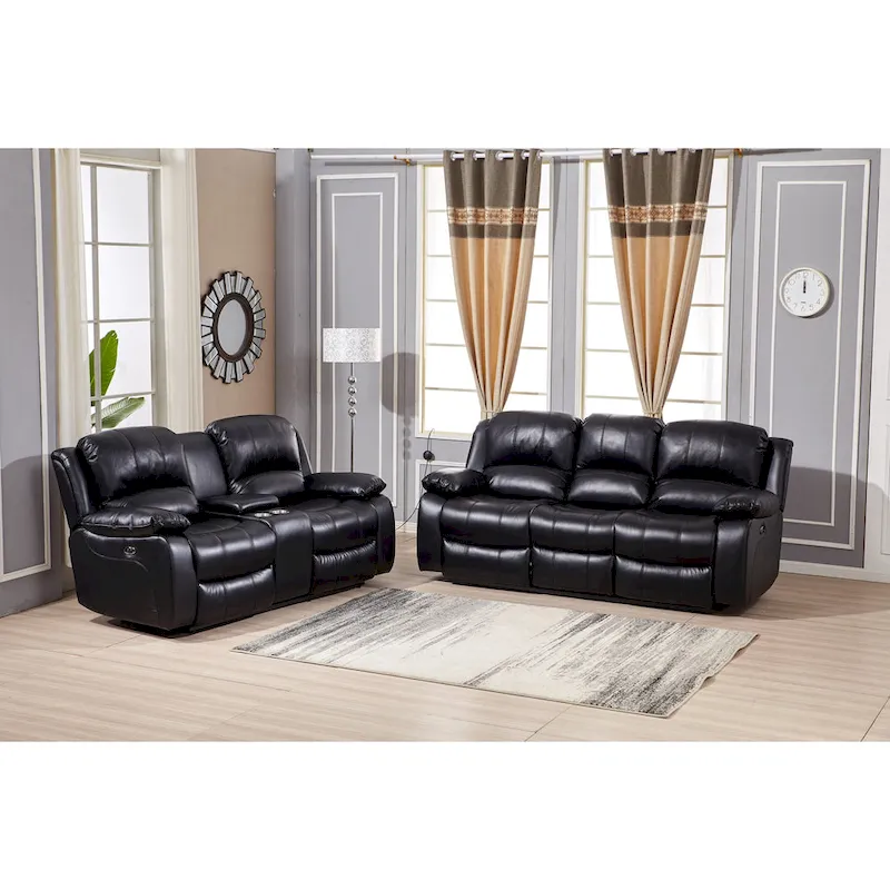 Betsy Furniture 2 Piece Bonded Leather Power Reclining Living Room Set, Sofa and Loveseat
