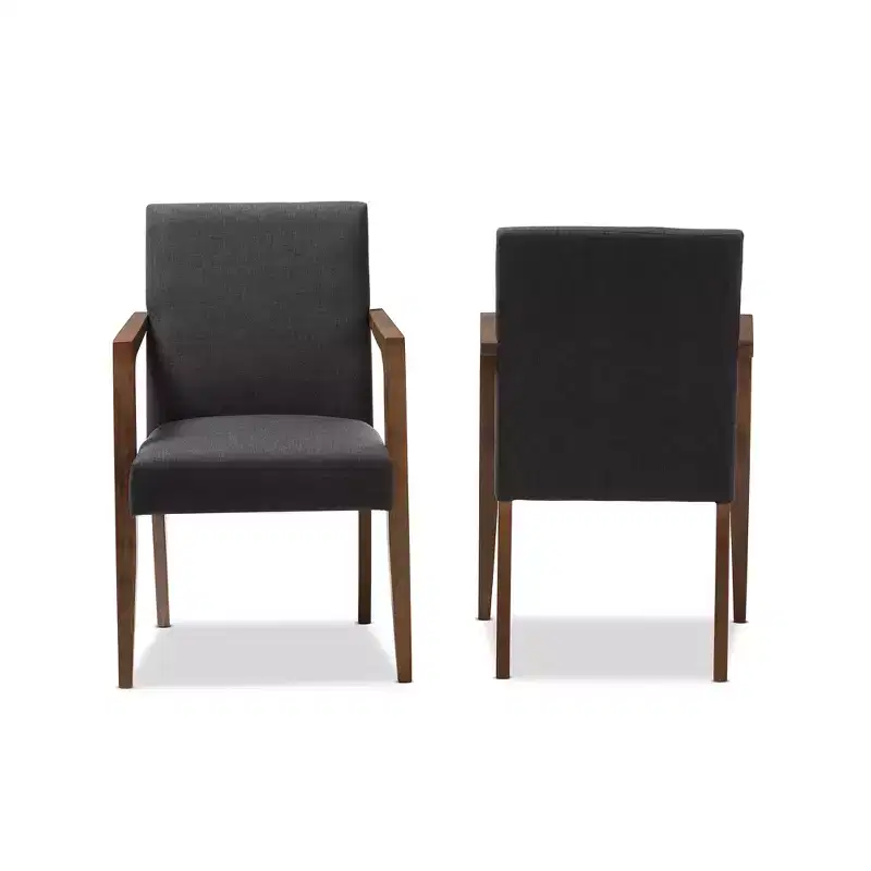 Baxton Studio Set of 2 Andrea Mid-Century Modern Upholstered Wooden Armchair Dark Gray: Polyester, Rubberwood Frame, Spot Clean