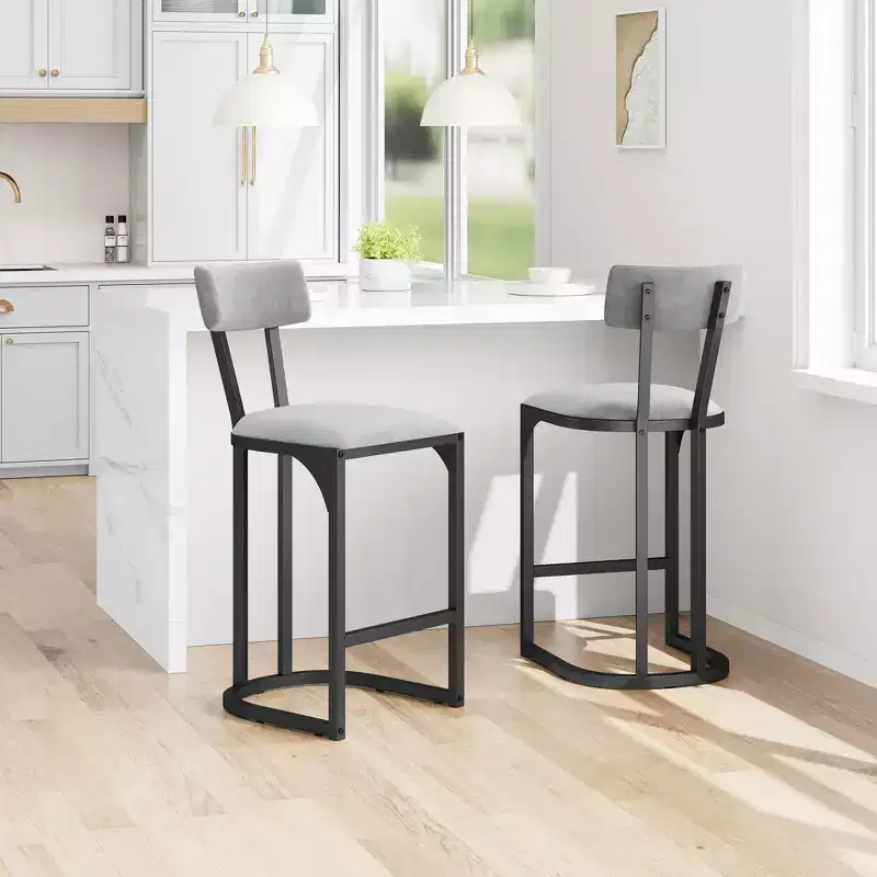 COZONY Counter Height Bar Stools Set of 2, Modern Upholstered Stools with Curved Back and Footrest for Kitchen Island