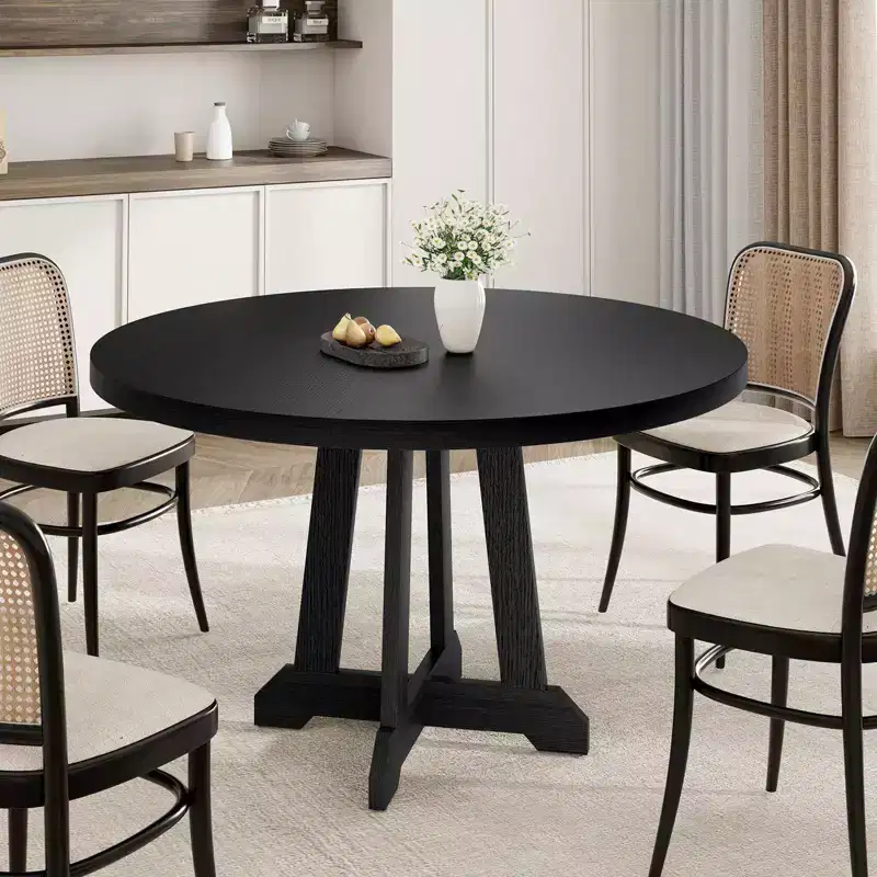 Acekool 47-Inch Round Dining Table, Seats 4, Wood Top with Pedestal Cross Base, Space-Saving Kitchen & Dining Room Table, Farmhouse Style