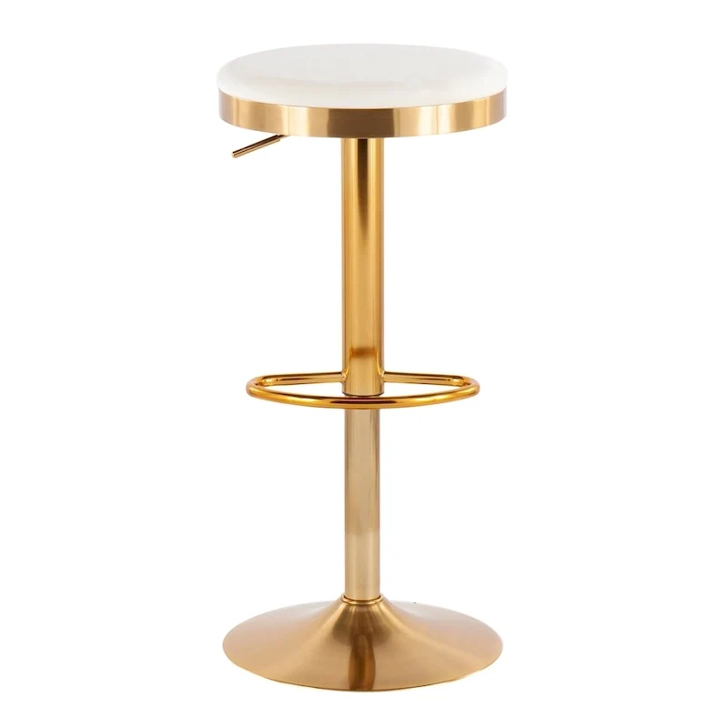 Lumisource Dakota Barstool in Gold Steel and White Leather - Set of 2 - 15Lx15Wx23-31.75H