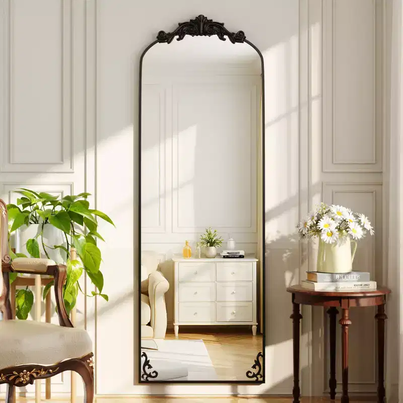 Arched Baroque Full-Length Floor Mirror, Vintage Style Aluminum Frame