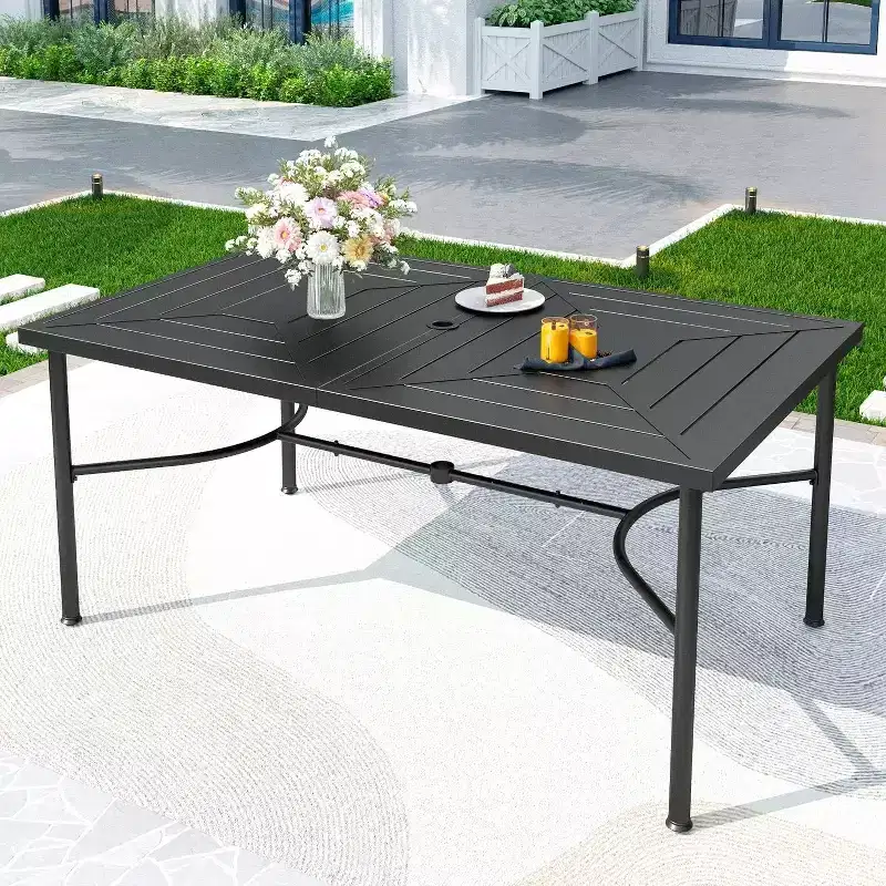 7pc Outdoor Dining Set: Steel Table, Wicker Chairs, Cushions - Captiva Designs