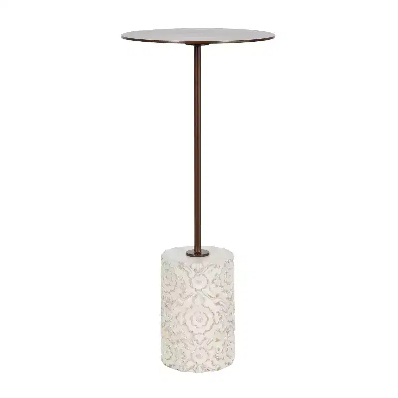 Kate and Laurel Joya Carved Wood and Metal Drink Table, 10x10x22, White