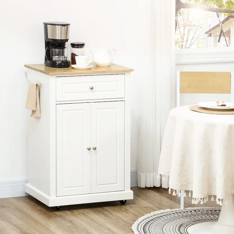 Rolling Kitchen Island Cart with Drawer, Adjustable Shelf and 2 Towel Racks