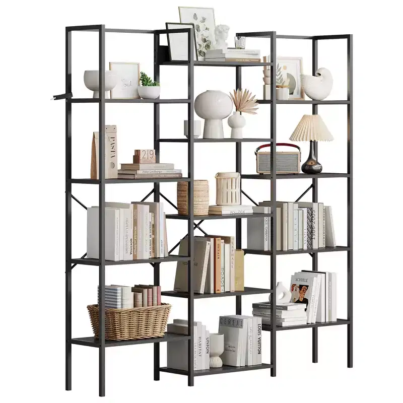 Black / Brown, Industrial Style, 5-Tier Open Bookshelf for 1–2 Users